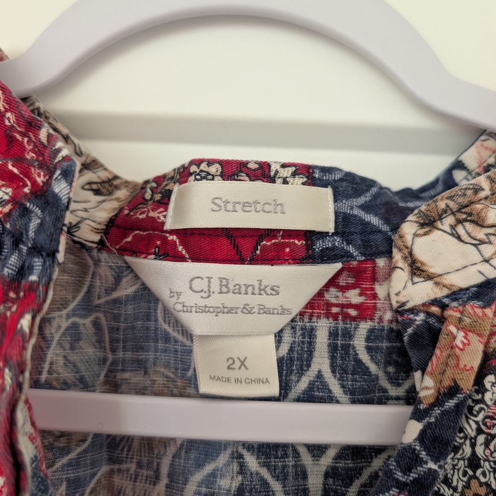 Multicolor Patchwork Button-Up Blouse Size 2x - image 4